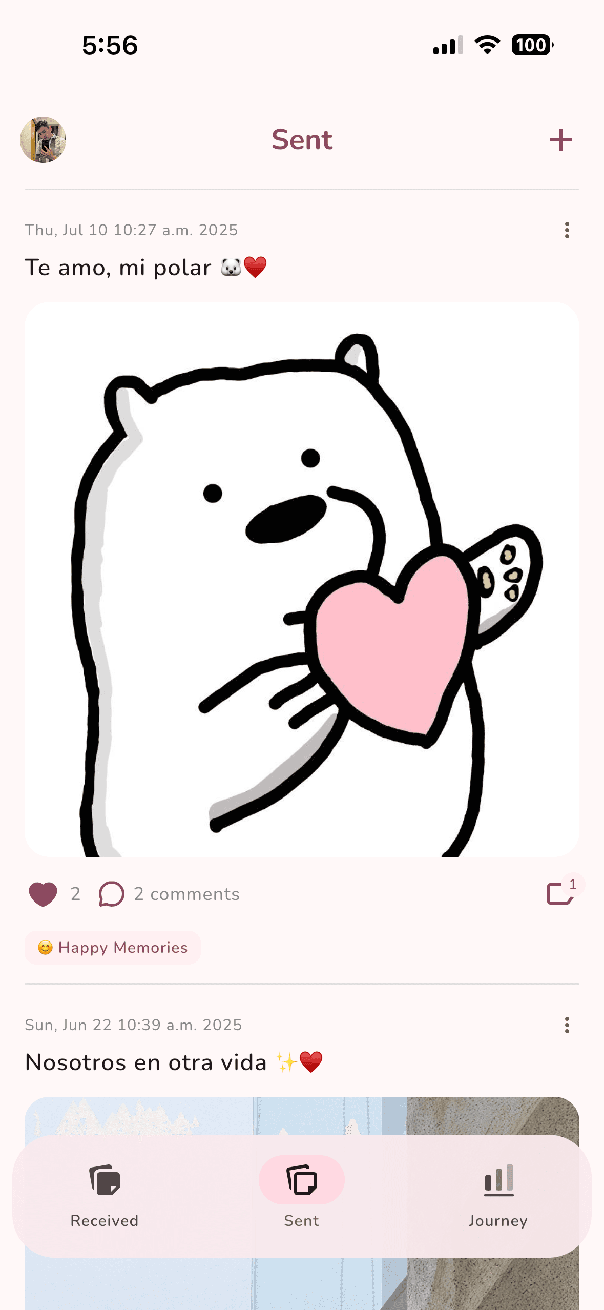 Love Notes – Sent notes feed