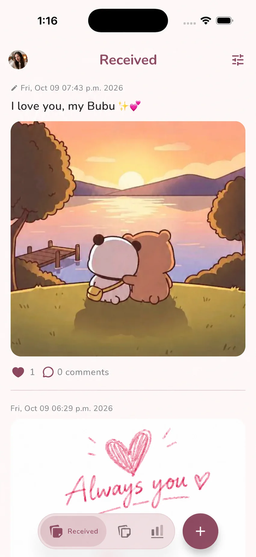 Received love note with bears at sunset in Love Notes